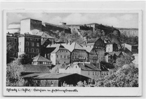 Glatz Glatz / Klodzko in Schlesien. Dojon mit Festungsbaracke gelaufen 1941 kleiner Knick an der rechten unteren Ecke , sonst gut erhalten
