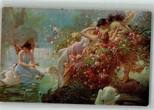 Rosenkuss Schwan Erotik Seerosen Elfen Münchner Kunst Nr. 3129