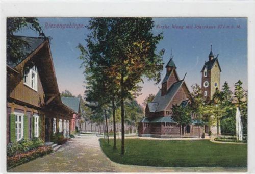 Krummhübel Brückenberg - Bierutowice / Kreis Hirschberg - Jelenia Góra im Riesengebirge. Kirche Wang Pfarrhaus ungelaufen Gute Erhaltung.