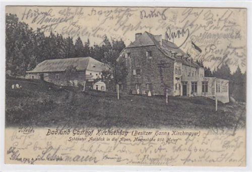 AK von Kirchschlag bei Linz. Bad Gasthof gelaufen am 04.02.1904. Leicht stockfleckig, sonst gut erhalten. PLZ 4202.