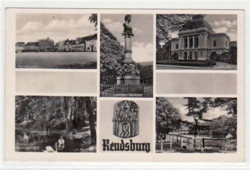 Rendsburg Rendsburg, 5 Abbildungen mit Paradeplatz und Stadthalle. ungelaufen Nachkriegskarte. Zwei kleine Kratzer links und rechts in der Mitte, leicht fleckig, sonst gut erhalten