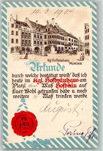 München 1904 Urkunde Hüttenstempel