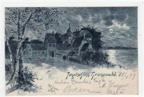 Berlin Wilmersdorf, Grunewald mit Jagdschloss gelaufen von 1899. Gute Erhaltung.