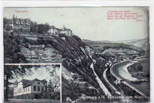 Dornburg Dornburg a.d. Saale mit Goethe - Schloss und Schiesshaus gelaufen von 1909. leichte Eckabschürfungen, Oxydationsspuren rechter Rand, sonst gut erhalten.