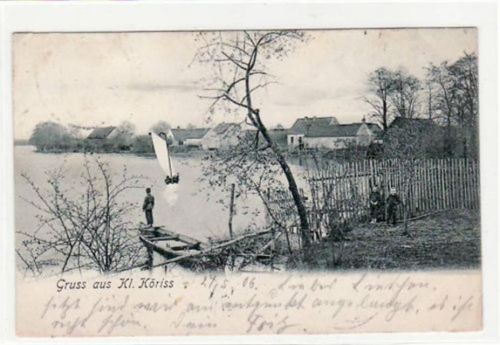 Gruß aus Kleinköris. Abgebildet ist eine Partie am See. Postalisch befördert mit Marke 1906. Kleiner Knick an der oberen linken Ecke. Die Karte ist leicht stockfleckig, sonst gut erhalten.