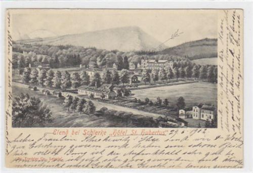 Hotel St. Hubertus in Elend bei Schierke gelaufen von 1902. Gut erhalten.