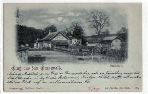Berlin Wilmersdorf, Grunewald mit Paulsborn im Mondschein. ungelaufen frühe Karte, da Anschriftseite noch ungeteilt. Albumabdrücke an den Ecken leicht stockfleckig, sonst gut erhalten