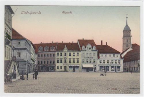 Bischofswerda. Altmarkt mit Zahn-Atelier und weiteren Geschäften ungelaufen Top Erhaltung.