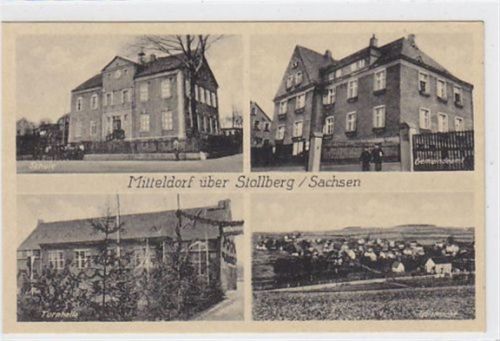 Mitteldorf über Stollberg. Schule Gemeindeamt Turnhalle Teilansicht. Ungelaufen. Gute Erhaltung.