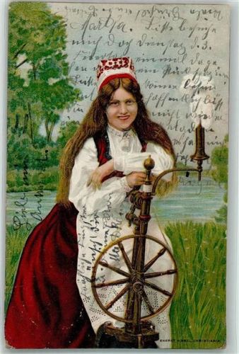 1905 Tracht aus Norwegen Spinnrad
