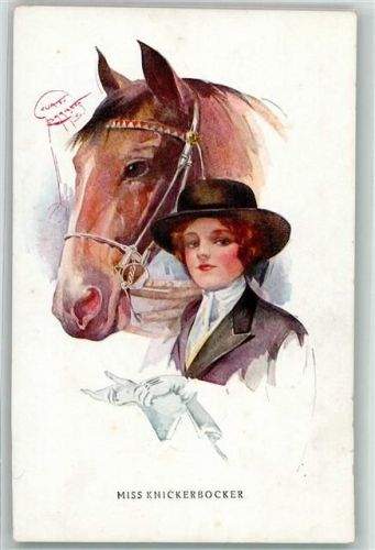 Miss Kniggerbocker Frau mit einem Pferd AK Barber, C.