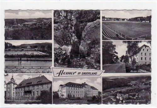 Hemer Hemer im Sauerland mit 8 Abbildungen gelaufen von 1962. Leichter Bug unten rechts und links, leicht fleckig, sonst gut erhalten