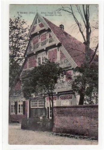 Verden a.d. Aller mit Altes Haus in der Struktur Straße. Feldpost, Stempel von 1917. Vorder- und Rückseite stockfleckig, sonst gut erhalten
