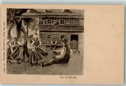 Tanz auf der Alm Verlag Carl Otto Hayd Nr. 3787 AK Volkstanz 1900 Künstlerkarte