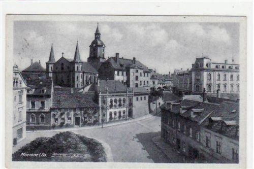 Meerane Meerane mit Bismarckplatz gelaufen von 1951. Sehr weiche Karte, kleiner Knick oben links, leichter Knick unten links, sonst gut erhalten