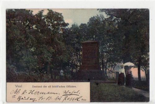 Wesel Wesel mit Denkmal der 11 Schill´schen Offiziere gelaufen, mit Marke und Stempel von 1911. Gute Erhaltung.