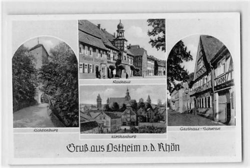 Ostheim von der Rhön mit Gasthaus Schwan und Kirchenburg ungelaufen Gute Erhaltung.