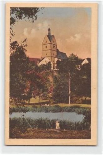 Ziegelheim in Sachsen. Blick auf den Kirchturm gelaufen kleiner Knick unten rechts, sonst gut erhalten