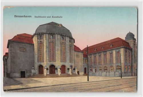 Bremerhaven Metallglanzkarte Bremerhaven. Stadttheater u. Kunsthalle ungelaufen leichte Abschürfungen, kleiner Knick oben und unten links, sonst gut erhalten