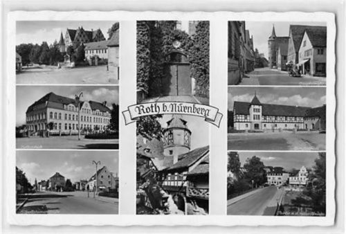 Roth bei Nürnberg mit Hauptstraße und Volksschule gelaufen. Gute Erhaltung.