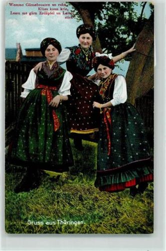1911 Spruch im Dialekt Drei Frauen in einer Tracht Verlag A. Grimm Gotha AK