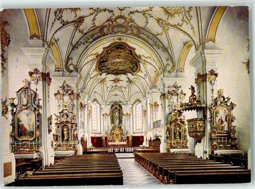 Viechtach Kath. Pfarrkirche Altaransicht Kanzel Deckenmalerei