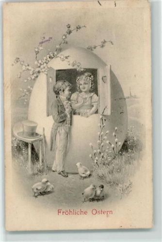 1909 Ostern Haus aus einem Osterei Kinder Küken Verlag TSN Serie 4097-4 AK