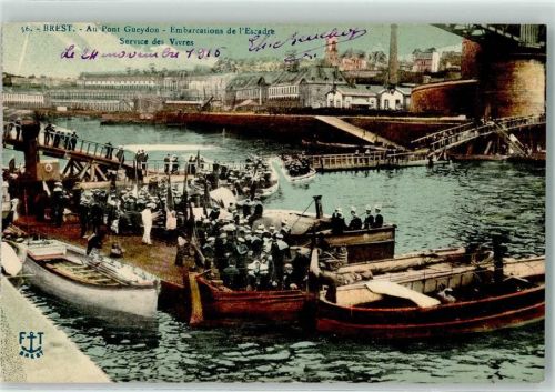 Brest 1915 an der Gueydon-Brücke Boote des Sevadre Sevice de Vivres