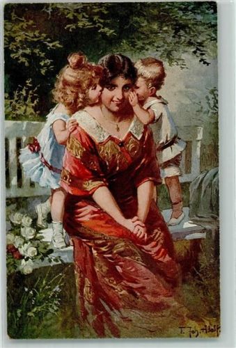 sign. T. Joh. Adolf Mutter und Kind Glamour Doppelgeheimnis AK