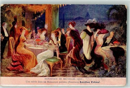 1910 Restaurant parisien (Fourrures Revillon Freres Art Deco Mode AK
