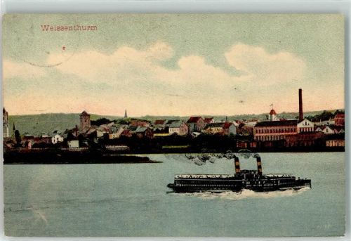 56575 W5452 Weißenthurm , Rhein - Rhein Raddampfer Weißer Turm Bahnpoststempel