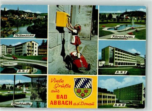 Bad Abbach Rheuma Krankenhaus Trinkhalle Kuranlagen Wappen Springbrunnen Briefkasten Mädchen Tracht Auto Spielzeug