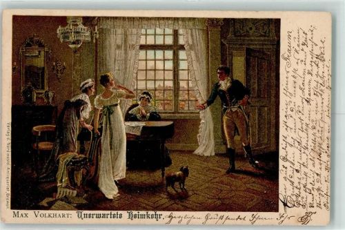 1901 Unerwartete Heimkehr Hund sign. Max Volkhart