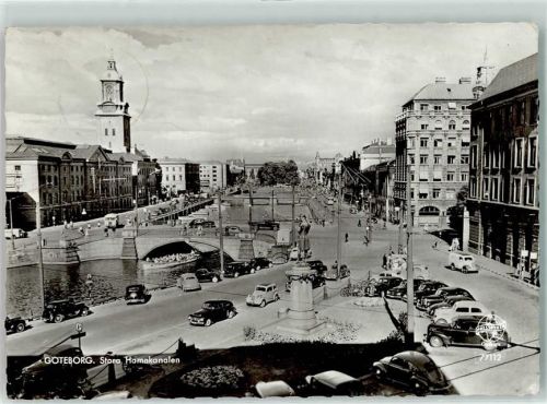 Göteborg Stora Hamnkanalen Auto Brücke Fahrrad Kirche Tram