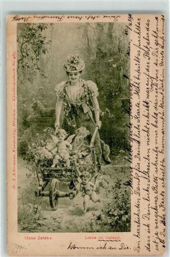 1901 Liebe im Galopp, Amor , Blumenkarre , Verlag Ackermann Nr. 967 AK