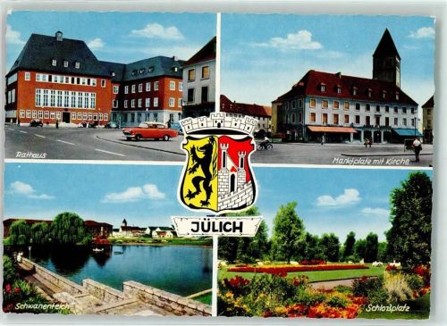 Jülich Rathaus Marktplatz Kirche Schwanenteich Schloßplatz Wappen