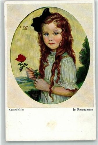 Im Rosengarten Mädchen Passepartout Primus Kunst Kenner Karte Nr.5094