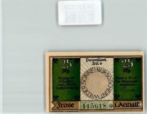 Frose Notgeld 25 Pfennig Bergbau