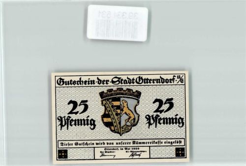 Otterndorf Notgeld Gutschein 25 Pfennig Aussenhafen Segelschiffe