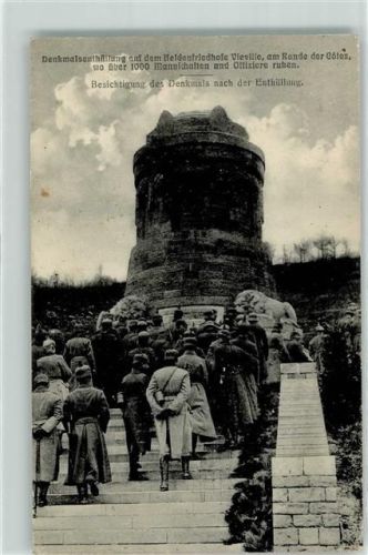 52310 Vieville 1918 - Denkmal Enthüllung Heldenfriedhof Soldaten Löwe Feldpost Reservelazarett