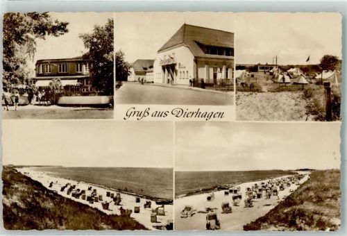 18347 O2593 Dierhagen , Ostseebad Foto AK Schwimmbad Strand Campingplatz Gasthaus
