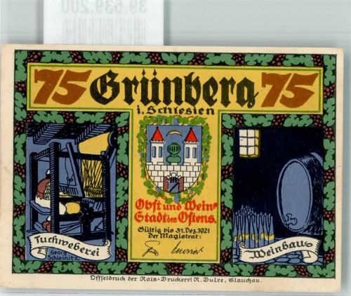 Grünberg 1921 Notgeld 75 Pfennig