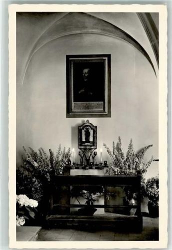 Ellwangen Grab von Pater Jeningen im Kreuzgang Wandbild Kerze Foto AK