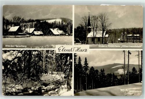 Elend Winter Blick zum Barenberg Kirche u. FDGB Heim Völkerfreundschft Brockenblick Die kalte Bode