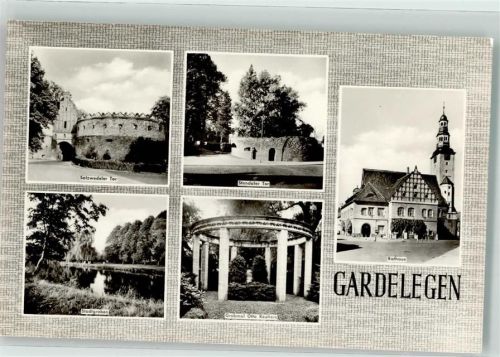 39638 O3570 Gardelegen Foto AK Salzwedeler Tor Stadtgraben Stendaler Tor Grabmal Otto Reutters Rathaus
