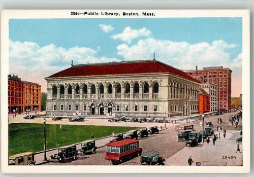 Boston Lithographie Auto Omnibus Oldtimer Bibliothek