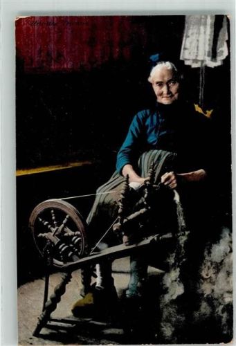 1915 Frau Spinnrad Wolle