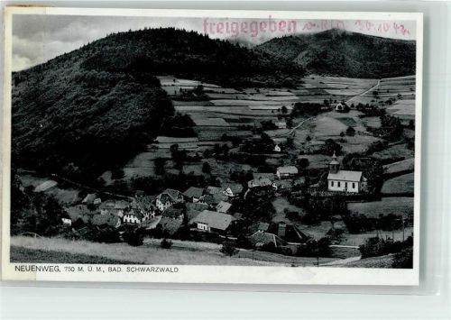 Neuenweg 1942 mit Ev. Kirche Zensurstempel