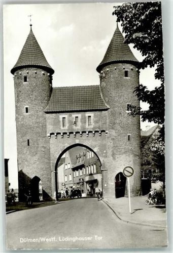 Dülmen Lüdinghauser Tor Kind Fahrrad Geschäft beschnitten Foto AK