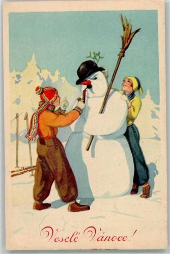 Neujahr Kinder Pfeife Ski Vesele Vanoce Schneemann Gebrauchsspuren